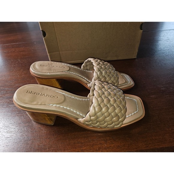Bernardo Bethesda Woven Leather Beige Sandal Wood Block Heel Mule Womens Size 6 - Picture 3 of 7